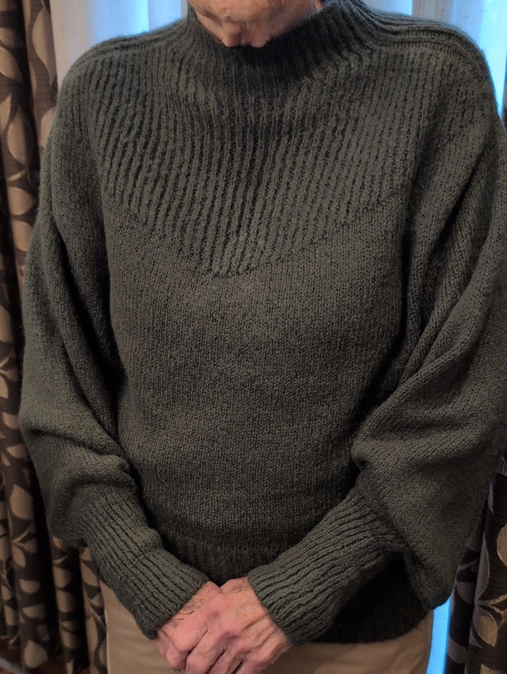 Zenana Outfitters Dark Green  Mock Neck With Balloon Pullover Sweater